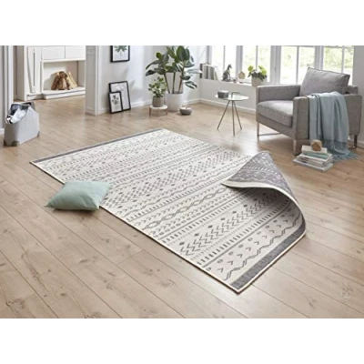 Abbildung von NORTHRUGS in und Outdoor Teppich Kuba 160x230cm Wendeteppich Wetterfest Boho Design Ethno Muster Läufer für Balkon Terrasse Garten Wintergarten Wohnzimmerteppich Wasserfest Grau Creme