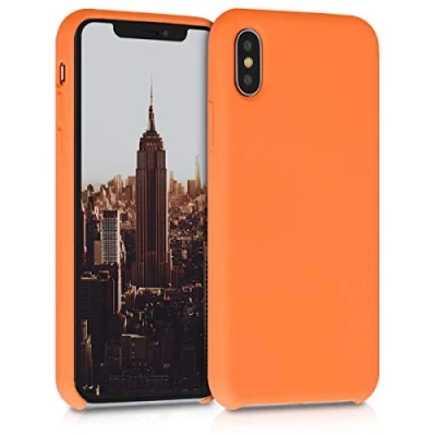 Abbildung von kwmobile Hülle kompatibel mit Apple iPhone XS Silikon Handy Case Handyhülle weiche Oberfläche kabelloses Laden Fruity Orange