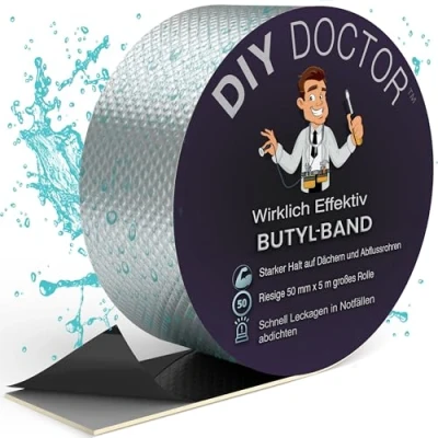 Abbildung von DIY Doctor Butylband 50mm x 5m Aluminium Wasserdichtes Reparaturband für Dachlecks Robustes Outdoor Dichtungsband