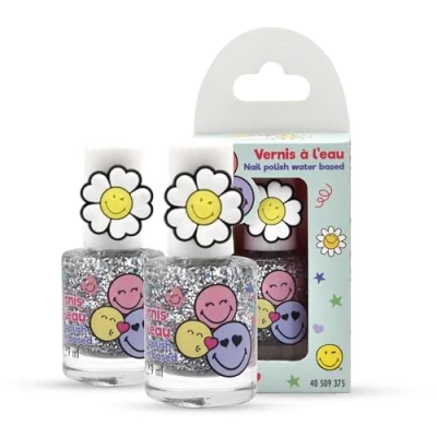 Abbildung von Smiley Nagellack für Kinder 2er Stück Lizenzprodukt 9 ml auf Wasserbasis Leicht aufzutragen Mit warmem Wasser entfernbar Ungiftig