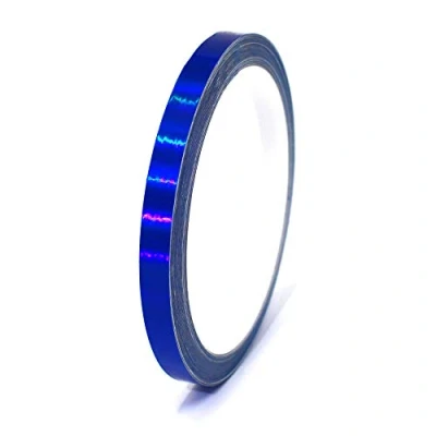 Abbildung von (0,79/m) 10 Meter Hologramm Zierstreifen Basteln Möbel Auto Motorrad Modellbau Deko Dekorstreifen Klebestreifen selbstklebend DIY (Hologramm Blau, 7mm Breite)