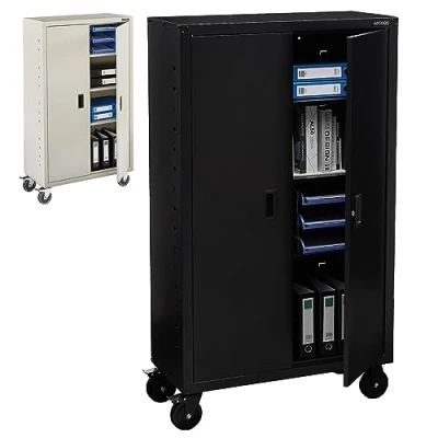 Abbildung von Arebos Aktenschrank Büroschrank Materialschrank Stahlschrank Rollen 140x90x40 cm (Stück, schwarz)