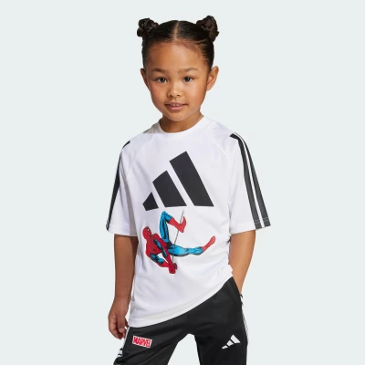 Abbildung von adidas Sportswear Marvel Spiderman Tshirt print White black für Kinder, Größe: 92,
