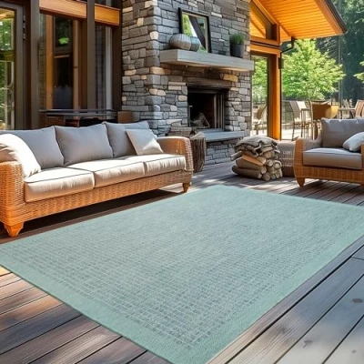 Abbildung von Carpetsale24 In &amp; Outdoor Teppich Wetterfest 160x230 cm Einfarbig Blau Waschbar, Wasserfest, Pflegeleicht und Flachgewebe Ideal für Balkon, Garten, Terrasse als Küchenteppich