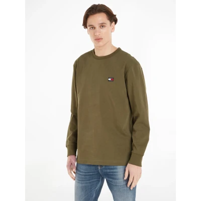 Abbildung von Tommy Jeans Badge Classic FIT Langarmshirt, Herren, Größe: Medium, Drab olive green
