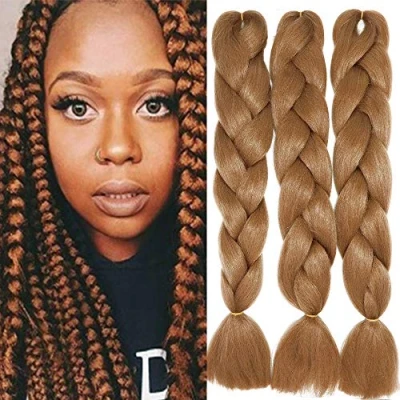 Abbildung von 24&quot; Braids Extensions Jumbo Kunsthaar 3 Bündel Kanekalon Synthetik Crochet Hair Flechthaar Afro Box Braiding (Hellbraun)