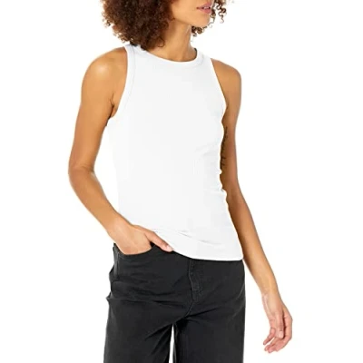 Abbildung von The Drop Damen Valerie Rippstrick Tanktop mit Neckholder Look und Racerback, Weiß, 4XL Große Größen