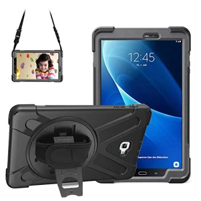 Abbildung von Gerutek Hülle für Samsung Galaxy Tab A6 10.1 Zoll 2016 (SM T580/SM T585) Stoßfeste Robust Panzerhülle mit Drehbar Stände Handschlaufe Schultergurt, Schutzhülle A T580 Zoll, Schwarz