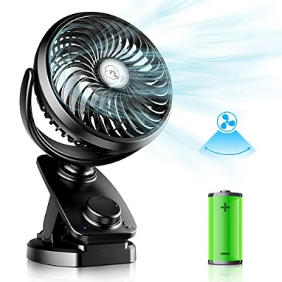 Abbildung von Verbesserte Mini USB Clip Ventilator mit 5000mAh 2 in 1 Tischventilator Fan, Auto Oszillierend Leise Stufenloser Geschwindigkeit Wiederaufladbare Tragbare Lüfter für Büro Camping Ø14.5cm