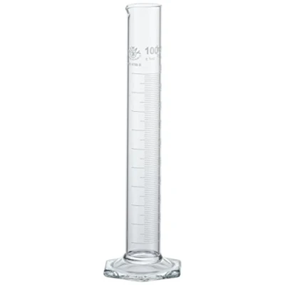 Abbildung von neoLab Borosilikatglas Messzylinder, Hohe Form, Sechskantfuß, Boro Klasse B, Transparent, 100mL Kapazität