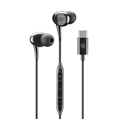 Abbildung von Music Sound Kopfhörer mit Kabel Intra auriculaires Kabelgebundener Stereo In Ear integriertem Mikrofon USB C Anschluss 1,2 m langes, verwicklungsfreies Farbe Schwarz