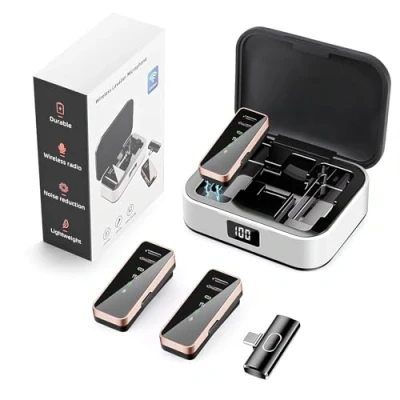 Abbildung von Weinsamkeit Wireless Lavalier Mikrofon, Mit LED Bildschirmanzeige und Ladebox, Mini Mikrofon für iPhone/iPad/Type C Android/PC, 2.4GHz Auto Sync, Microphone Vlog, YouTube, Interview