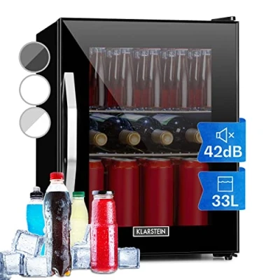 Abbildung von Klarstein Getränkekühlschrank HEA Beersafe M OX 10034847A, 54 cm hoch, 40.5 breit, Mini Kühlschrank ohne Gefrierfach klein Glastür