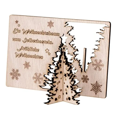 Abbildung von levandeo Weihnachtskarte Birkenholz DIY Fröhliche Weihnachten Aufsteller Holz Weihnachtsbaum Tannenbaum Holzkarte Grußkarte Tischdeko