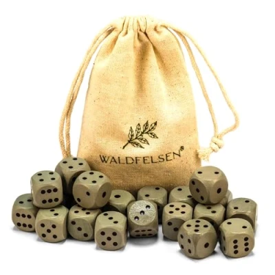 Abbildung von Waldfelsen 6, 12, 20, 30 oder 50 hochqualitative Holzwürfel aus echtem Buchenholz Augenwürfel Spielwürfel Holz in 16 mm Standardwürfel mit Stoffbeutel Würfelset (Grau, 20 Stück)