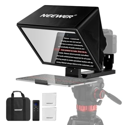 Abbildung von NEEWER Basics X12B Aluminiumlegierung Teleprompter Abhebbarer 12&quot; Kompatibel mit iPhone iPad Tablet Kamera, Keine Montage/Fernbedienung &amp; App Reinigungstuch, für Online Unterricht Live Streaming