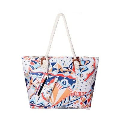 Abbildung von DonDon Strandtasche mit Reißverschluss, Große XXL, Shopper Tasche Damen Praktische Beach bag Umhängetasche Badetasche für Strand und Meer Moderne Kunst