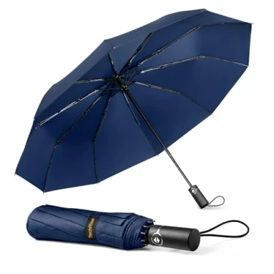 Abbildung von TechRise Regenschirm Taschenschirm Sturmfest Groß 10 Rippen Windsicherer Sturm Schirm, automatisch kompakt mit einem Knopf Öffnen und Schließen