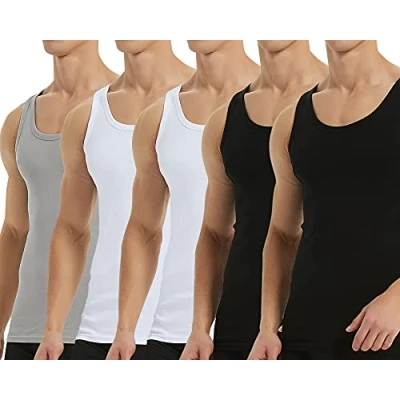 Abbildung von Falechay Unterhemd Herren Tank Top 5er Pack Baumwolle Feinripp ärmellos Trägershirt Achselshirts Männer Schwarz Weiß Grau 5XL