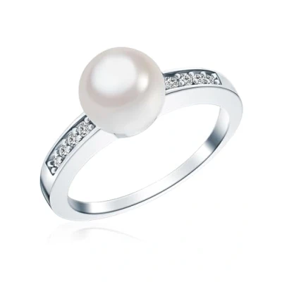 Abbildung von Rafaela Donata Damen Ring 925/ Sterling Silber mit Muschelkernperle 8 mm Rund Weiß und Zirkonia Silberring Perle Perlenring