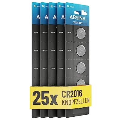 Abbildung von ABSINA CR2016 Knopfzelle 50er Pack CR 2016 3V auslaufsicher &amp; Lange Haltbarkeit Batterie für Autoschlüssel, Küchenwaage UVM Lithium 3V, Knopfbatterie