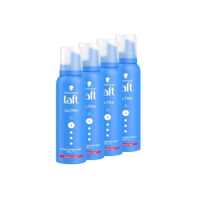 Abbildung von Schwarzkopf Taft Schaumfestiger Ultra (4x 150ml), Haltegrad 4, Haarschaum für alle Haartypen, stärkt das Haar, vegane Formel*