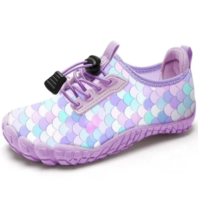 Abbildung von Kinder BarfußSchuhe Wasserschuhe Barfussschuhe Aquaschuhe Mädchen Schwimmschuhe Badeschuhe Barfuß Schuhe Schnell Trocknend Strandschuhe rutschfest（YL Violett 31EU