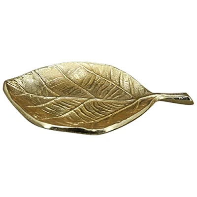 Abbildung von matches21 HOME &amp; HOBBY Dekotablett Dekoteller Blatt Tablett Wohndeko Alu gold 23 cm (1 St)