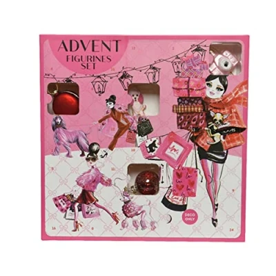 Abbildung von Kaemingk Adventskalender mit Christbaumschmuck 38x38x5,5cm Glas Weihnachtskugeln Fashion &amp; Beauty rot pink