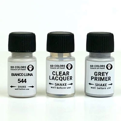 Abbildung von SD COLORS Bianco Luna 544 Ausbesserungslack, 15 ML, Reparatur Pinsel für Motorräder, Roller (Farbe + Grundierung Lack)