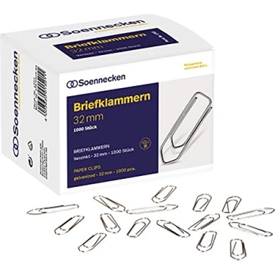 Abbildung von Soennecken Briefklammer 1353 32mm verzinkt 1000 Stück
