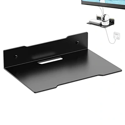 Abbildung von Kleines Wandregal für Kamera, Kamera Regal, Wandregal, Metall Router Rack, AV Regal unter dem Fernseher, Kabelboxen, DVD Player, Spielekonsolen, TV Box