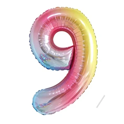 Abbildung von Geburtstag zahlen luftballon 9 jahre Regenbogen Farbverlauf Riesen Folienballon XXL in 40&quot; 101cm Geburtstagsdeko Ballon Zahl Deko zum fliegt mit Helium