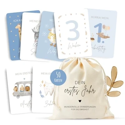 Abbildung von MeinBaby123® Geburtskarte Meilensteinkarten &quot;Dein erstes Jahr&quot; (blau)