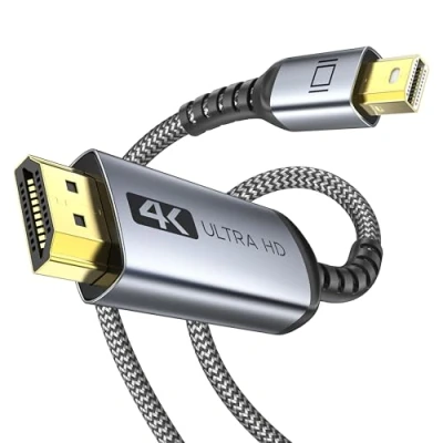Abbildung von WARRKY 4K Mini DisplayPort auf HDMI Kabel, [2K 60Hz, 1080P@120Hz, Alugehäuse] Geflochtenes Nylon Thunderbolt 2 Kabel für DP, 1/2, MacBook Air, Pro, iMac, Surface 2M