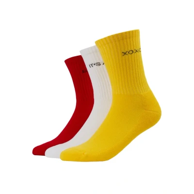 Abbildung von Urban Classics Wording Socks 3 PACK Socken, Damen, Größe: 47 50, Yellow/red/white