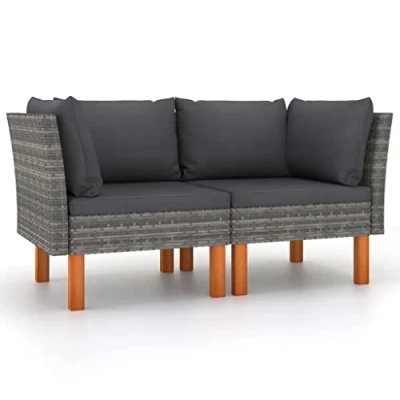 Abbildung von vidaXL 2X Eukalyptusholz Massiv Ecksofa Modular Lounge Sofa Garnitur Gartenmöbel Gartenset Sitzgarnitur Gartensofa Sitzgruppe Poly Rattan