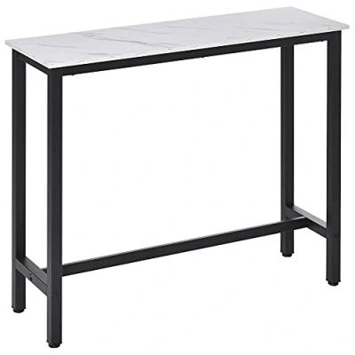 Abbildung von HOMCOM Bartisch Stehtisch mit Marmoroptik, Küchentisch verstellbare Füße für Wohnzimmer, Esszimmer, Stahl 120 x 40 100 cm Weiß+Schwarz