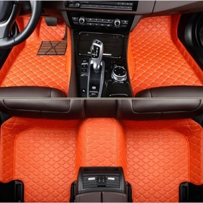 Abbildung von SANSHAOS Nach Maß Leder Fußmatten Auto für Opel Corsa F 2019 2023,Fussmatten wasserdichte rutschfeste Automatten Autoteppich Deko,Orange