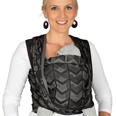 Abbildung von Hoppediz gewebtes Baby Tragetuch ab Geburt, Neugeboren bis Kleinkind, 100% kbA Baumwolle (Bio), Amsterdam black 5,40 m