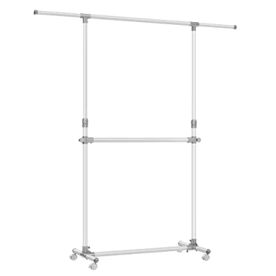 Abbildung von SONGMICS Kleiderständer mit 2 Kleiderstangen, ausziehbare Garderobenstange, Rollen, Garderobenständer, höhenverstellbar zwischen 113 und 180 cm, untere Stange verstellbar, weiß LLR401W01