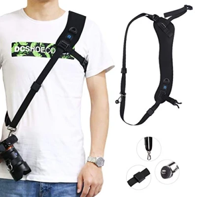 Abbildung von PULUZ Quick Release Anti Rutsch Soft Pad Nylon Atmungsaktiv gebogen Kameragurt mit Metallhaken für SLR/DSLR Kameras
