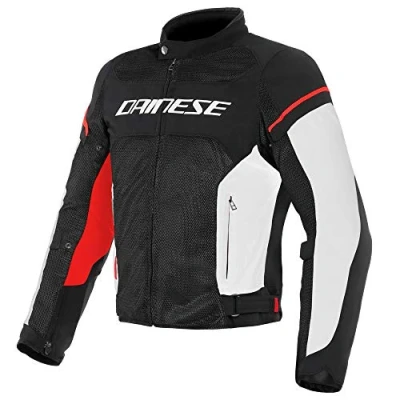 Abbildung von Dainese Air Frame D1 Tex Jacket, Motorradjacke Sommer mit Abnehmbarem Windschutz Futter, Herren, Schwarz/Weiß/Fluo Rot, 44