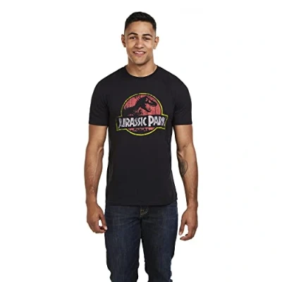 Abbildung von Jurassic Park Herren Logo im Used Look T Shirt, Schwarz, S