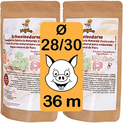 Abbildung von Wengler&#039;s 28/30 Wurstdarm Schweinedarm Doppelpack eigene Wurst herstellen 1A Metzgerqualität brühfest, räucherfähig 2 x 18 Meter