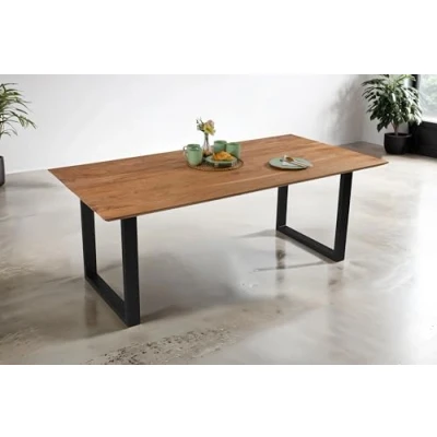Abbildung von SAM Esstisch 180 x 90 cm Dean, Massivholztisch Eiche, Schweizer Kante, Esszimmertisch mit U Gestell aus Metall Schwarz, pflegeleichter Holztisch