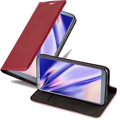 Abbildung von Cadorabo Hülle kompatibel mit LG G6 aus Premium Kunst Leder Flip Klappbare Stoßfeste Magnetische [Standfunktion] [Kartenfächern] Cover für Tasche in Rot