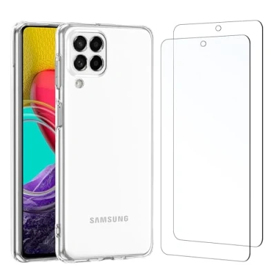 Abbildung von NEW&#039;C Hülle für Samsung Galaxy M53 5G (6,7 Zoll) Ultra Transparent Silikon Weiches TPU Gel und 2 x Panzer Schutz Glas Anti Scratch