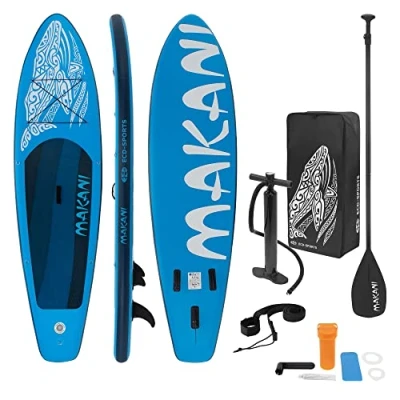 Abbildung von ECD Germany Aufblasbares Stand Up Paddle Board Makani 320 x 82 15 cm Blau PVC bis 150 kg Pumpe Tragetasche Zubehör SUP Paddling Paddelboard Surfboard Verschiedene Modelle