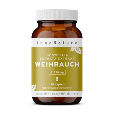 Abbildung von InnoNature Weihrauch Kapseln, Boswelliasäure aus natürlichem Extrakt (Boswellia Serata) 120 1.230 mg Extrakt, 170mg Leinsamenmehl